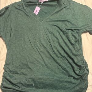 Cheibear Forest Green V-Neck Short Sleeve Top